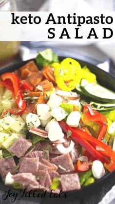 keto antipasto salad in a black bowl