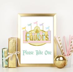 there is a sign that says favors please take one in front of some other items