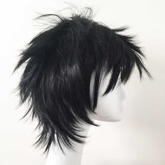 New high-temperature fiber, black layer short hair wigs with the adjustable cap inside. Very high quality look so natural and comfortable. I can make all kinds of hair wigs too. If you have your dream hairstyle, provides pictures to me ( better with different angles), I can tailor made for you and will let you know the price individually, And then I will provide a listing for you to pay. The production time of a custom made wig is around 2-3 weeks + 7-14 Daysshipping days. -100% Brand New Design Emo Spiky Hair, Long Hair Haircuts For Men, Choppy Black Hair, Short Messy Black Hair, Layer Short Hair, Goth Short Hair, Spiky Black Hair, Emo Mullet, Black Medium Length Hair