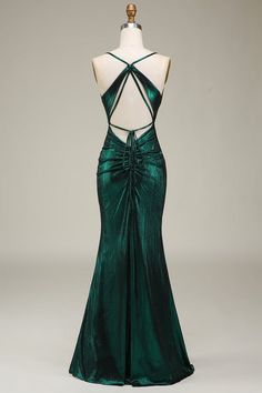 Zapakasa Women Prom Dress Dark Green Spaghetti Straps Mermaid Evening Dress Dark Green Dresses Prom, Green Homecoming Dresses Long, Dark Colored Prom Dresses, Prom Princess Dresses, Green Dress For Prom, Slytherin Prom Dress, One Strap Prom Dress, Green Corset Prom Dress, Long Dark Green Dress