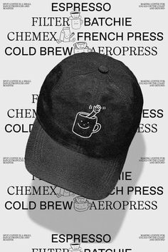 a black and white photo of a hat on top of a wall with the words espresso written below it