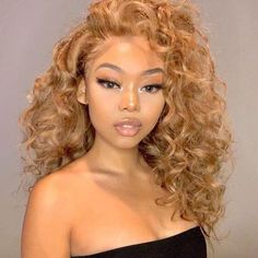 Honey Blonde #27 Colored 13x4 Lace Wig 100% Virgin Human Hair Wigs With Baby Hair – worldnewhair Blonde Curly Wig, Honey Blond, Curly Lace Frontal, Honey Hair Color, Color Rubio, Bob Cut Wigs, Blonde Lace Front Wigs, Honey Blonde Hair, Remy Human Hair Wigs