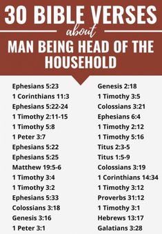 the 30 bible verses about man being head of the housefold on a white background