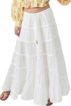 Free People free-est Simply Smitten Tiered Cotton Maxi Skirt | Nordstrom White Skirt Outfit, Casual Vacation Outfits, Cotton Maxi Skirt, White Maxi Skirt, Cotton Maxi Skirts, White Maxi Skirts, Tiered Maxi Skirt, Womens Maxi Skirts, Denim Maxi Skirt