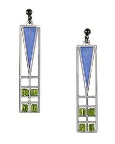 PRICES MAY VARY. Design inspired by the stained glass windows found in the Frank Thomas House, Oak Park, Illinois, (1901), designed by Frank Lloyd Wright. This Frank Lloyd Wright jewelry has a tarnish resistant electro-plated hematite finish on brass with blue enamel and pale green beads. Hematite plated earring posts. Length: 2.25”. Made in the USA. Officially licensed Frank Lloyd Wright Foundation. The Frank Lloyd Wright Light Screen Blue Enamel Earrings design comes from The Frank Thomas Hous Frank Lloyd Wright Stained Glass, Architectural Earrings, Oak Park Illinois, Blue Enamel Earrings, School Designs, Prairie School, Contemporary Folk Art, Frank Thomas, Stained Glass Jewelry