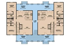 the floor plan for an apartment with three separate rooms and two living areas on each level