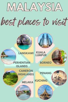 the best places to visit in malaysia with pictures and captions on it, including an image