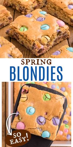 a collage of cookies and candy bars with the words spring blondies on it