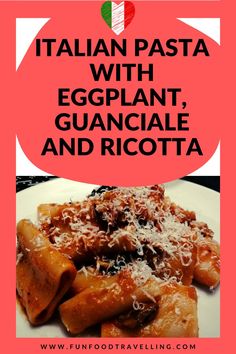 an italian pasta dish with eggplant, guancia and ricotta