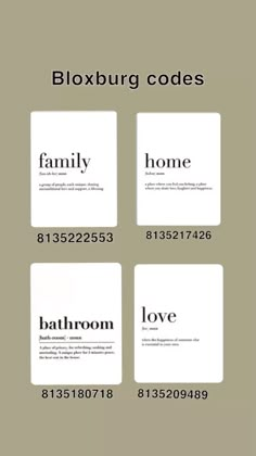 four business cards with the words love, family and love written in black on them