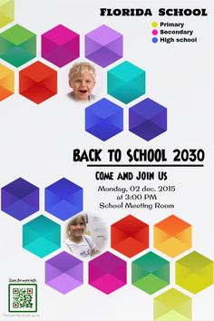 the back to school flyer is shown with an image of a child's face