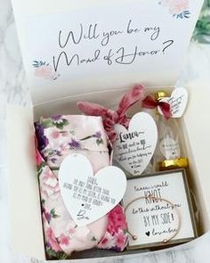 the wedding gift box is filled with personalized items