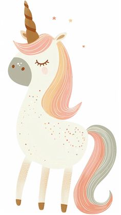 a white unicorn with pink hair and a brown hat