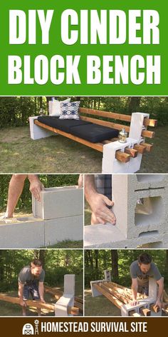 diy cinder block bench with instructions to build it and how to use it in the backyard