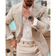 Suit For Prom, Linen Suits For Men, Tan Suit, Formal Tuxedo, Style Africain, Linen Men, Stylish Suit, Tuxedo Blazer, Linen Suits