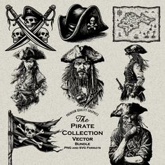 an old pirate collection with pirates and flags