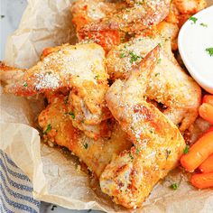 chicken wings with carrots and parmesan cheese