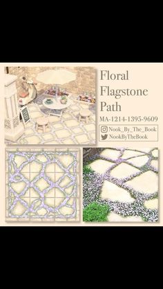 an advertisement for floral flagstone path