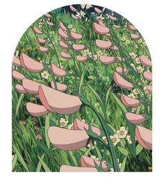 an illustration of pink flowers in the grass