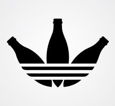 the adidas logo is shown in black and white, with two bottles on top