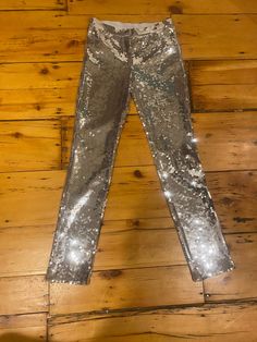 Vintage sequin silver stretch glam jeans designed by Jeanette Kastenberg Sequin Jeans, Womens Trousers, Womens Denim, Womens Pants, Designer Jeans, Denim Women, Vintage Silver, Trousers Women