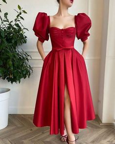 Ankle Length Prom Dress, Short Red Prom Dresses, A Line Cocktail Dress, Cocktail Dress Vintage, Princess Gown, Party Kleidung, Satin Prom Dress, Vestidos Vintage