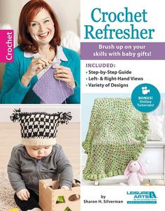 the crochet refresher book is shown with pictures of baby's hats