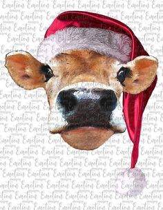 a cow with a santa hat on it's head