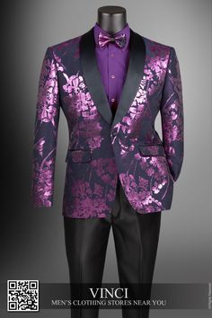 Lavender slim fit sport coat blazer floral jacquard with matching bow tie suits for men style BSF-19, Get your suits 1-5 business day domestic shipping within US. Visit stores at https://vincisuits.com/stores/ New lookbook download here https://vincisuits.com/new-lookbook/ Bow Tie Suit, Sport Coat, Mens Suits, Lavender, Lookbook, Slim Fit, Blazer, Floral