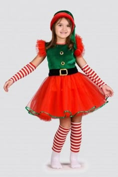 Christmas custom outfit for little girls - Christmas Elf. Green velour top and multi layered red skirt. Included dress, hat, socks and gloves. Zipper and lacing back. Colors: white, red, green, black, gold. Size 4-5 in stock (chest 24 waist 22 length of dress 23-24). Can be made in any size. Christmas Elf Dress, Diy Elf Costume, Hot Pink Cocktail Dress, Winter Warm Outfits, Christmas Elf Outfit, Elf Outfit, Girl Green Dress, Pageant Outfits, Winter Mode Outfits