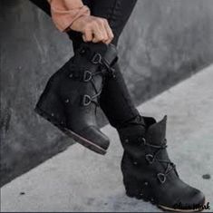 Olivia Mark - Color Block Lace-up Martin Ankle Boots Waterproof Leather Boots, Pointed Heels, Rounded Toe Boots, Martin Boots, Designer Shorts, Womens Wedges, Fantasy Clothing, Mongolia, Wedge Boots