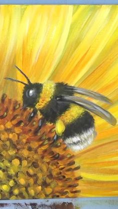 a painting of a bee on a sunflower