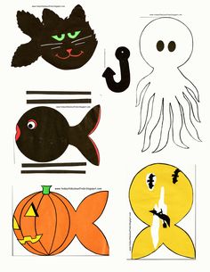 paper cut outs with different types of halloween decorations