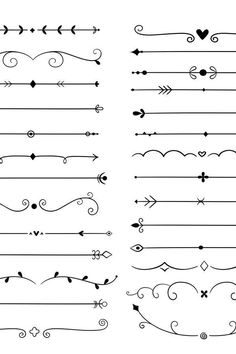 the different types of decorative calligraphys are shown in black and white, each with an arrow