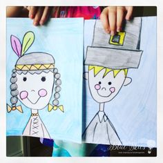 two children's drawings are shown with their hands