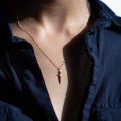 Dagger Necklace - 14k Yellow Gold – Futaba Hayashi Tattoo Symbolism, Scissor Necklace, Close Combat, Dagger Necklace, Gold Fox, Precious Jewels, Tiny Diamond, Diamond Chain, Bracelet Collection