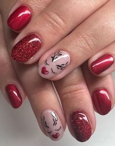 Red Nails Glitter, Short Nail, Red Nail, Short Nail Designs