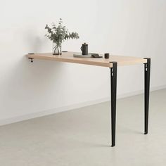 TIPTOE Bar table leg 110 cm, 1 piece, graphite black | Finnish Design Shop Wall Mounted Dining Table, White Oak Furniture, High Dining Table, Steel Table Base, Steel Table Legs, Wooden Table Top, Oak Panels, Table Haute, Counter Table