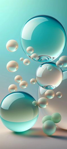 soap bubbles floating in the air on a blue background