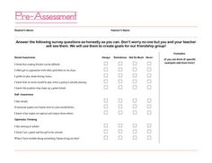 a printable survey form with the words pre - assessment