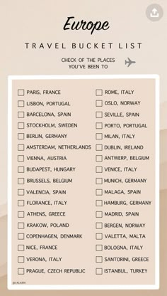 the europe travel bucket list is shown