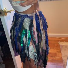 Beta Astral Safari Skirt. Bought In A Boutique In Tulum! Asymmetrical Wild Skirt Designed With Fringes And Sequin Layerings, Absolute Headturner! Worn Once For My Birthday. Has Two Button Closures For Your Liking Then Wraps Around To Be Tied Close. Multicolor. Perfect For A Night Out. I’m A Size 25 Waist! (Skirt Doesn’t Have A Size) But It Fits Size Xxs/Xs. Safari Skirt, Skirt Design, My Birthday, Tulum, Waist Skirt, Blue And Purple, Night Out, Sequin, Womens Skirt