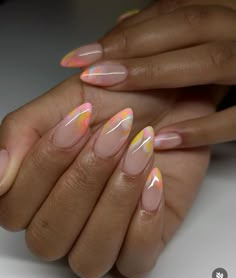 Simple Nail Ideas Almond Shape Summer, Vacation Almond Nails, Simple Marble Nails, French Nails Stiletto, Nail Collage, Yellow French Tips, Feminine Fatale, Nail Options, Fresh Nails