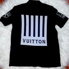 Louis Vuitton Short Sleeve Knit Shirt Excellent Condition With Packaging Luxury Black Polo Shirt With Short Sleeves, Luxury Black Short Sleeve Polo Shirt, Designer Black Cotton Polo Shirt, Luxury Monogram Print Streetwear Top, Luxury Monogram Print Top For Streetwear, Designer Black T-shirt With Monogram Print, Luxury Black Collared Shirt, Luxury Black Shirt With Graphic Print, Luxury Black Cotton Shirt