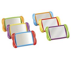 four different colored frames with mirrors on them