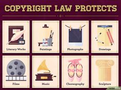 a poster with different types of law related items on it's sides and the words copyright law protects