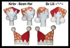 four different types of hats with white stars on them and one has an orange top