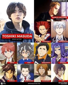 many different anime characters are shown in the same image, each with their own name