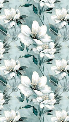 white flowers on a blue background with green leaves