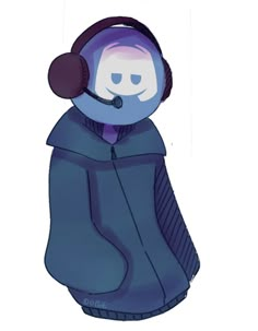 a cartoon character wearing headphones and a blue jacket